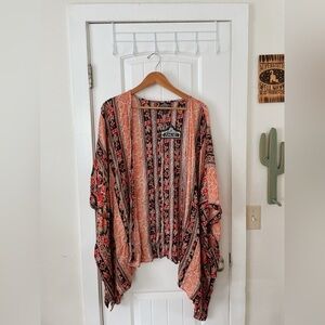 NWT Angie Vibrant Orange and Black Patterned Kimono size 3X One Size PLUS